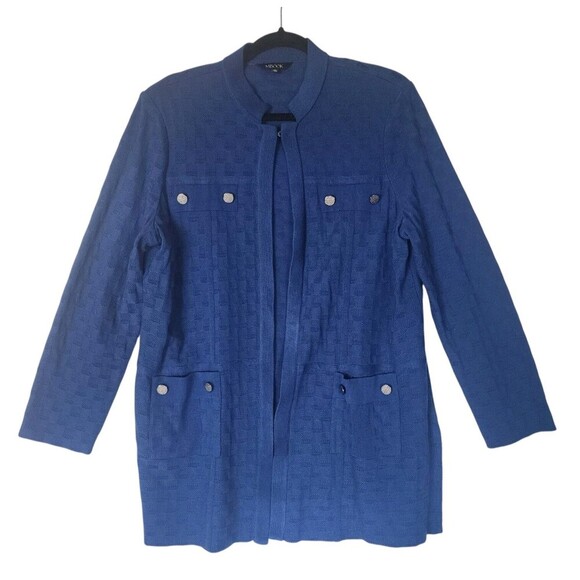 Misook Women Textured Knit Blazer XL Royal Blue Hook & Eye Long Sleeve Acrylic